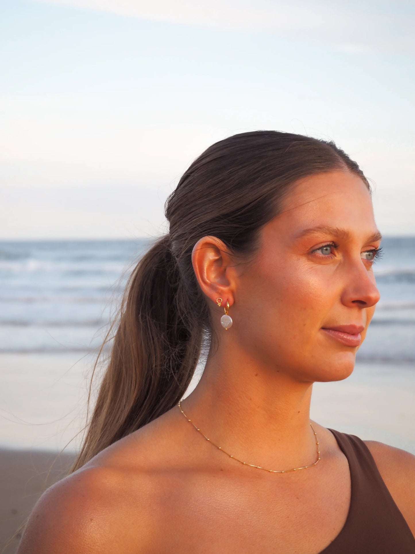 Alesi Creative Freshwater Pearl Hoops Gold | The Ivy Plant Studio
