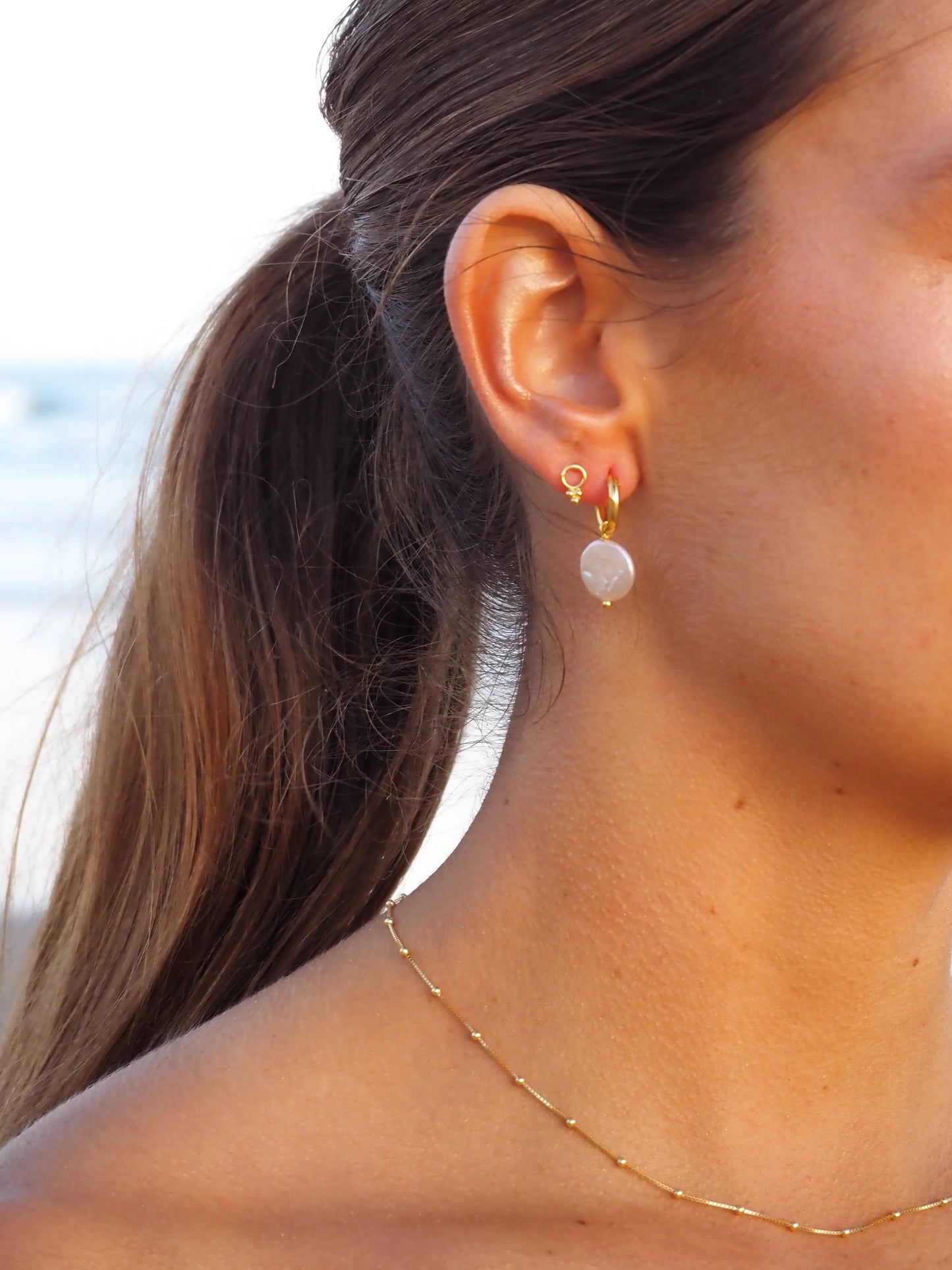 Alesi Creative Freshwater Pearl Hoops Gold | The Ivy Plant Studio