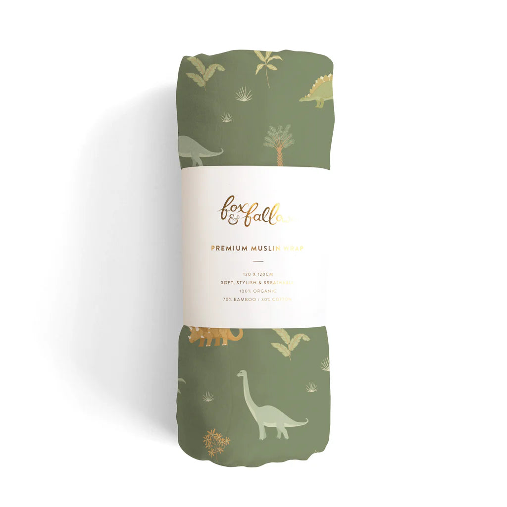 Fox & Fallow Dinos Organic Muslin Wrap Swaddle | The Ivy Plant Studio