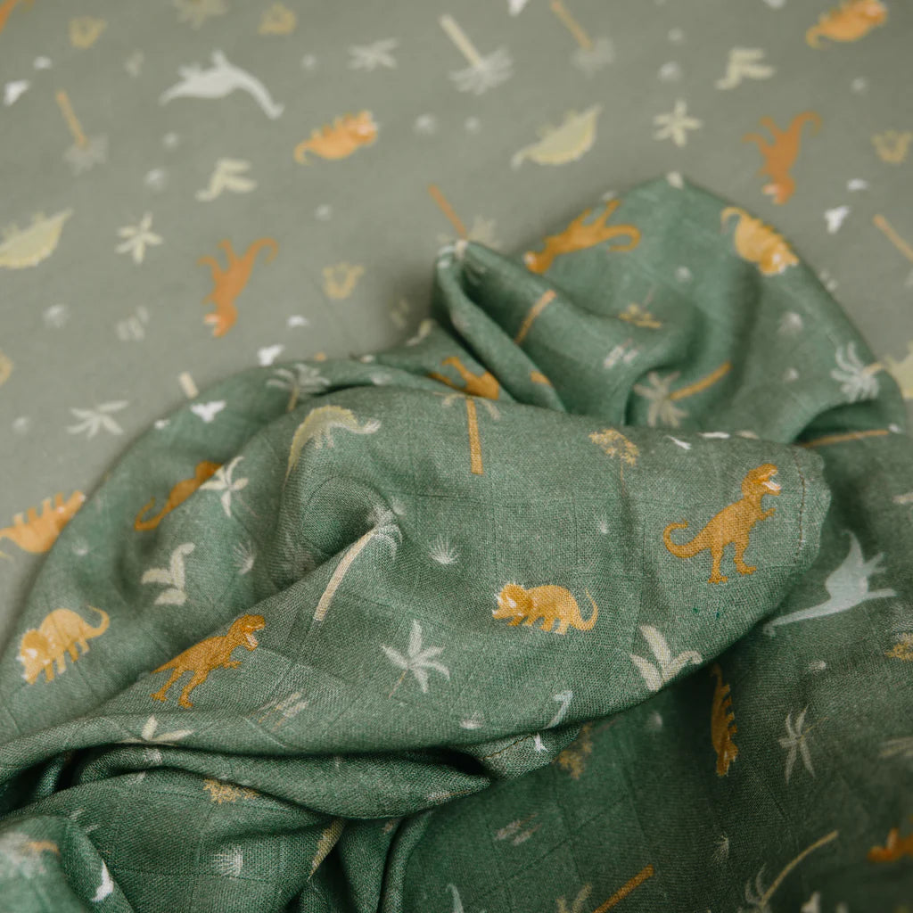 Fox & Fallow Dinos Organic Muslin Wrap Swaddle | The Ivy Plant Studio
