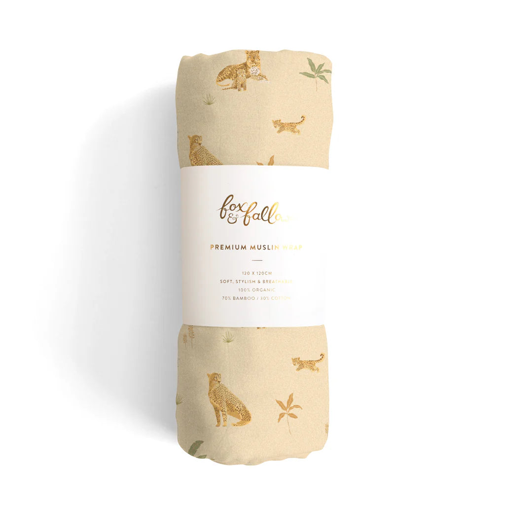Fox & Fallow Little Leopards Organic Muslin Wrap Swaddle | The Ivy Plant Studio