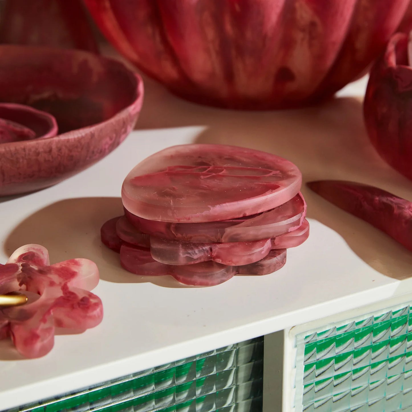 SAGE X CLARE FENELLA COASTERS - SET OF 2 - RHUBARB | THE IVY PLANT STUDIO