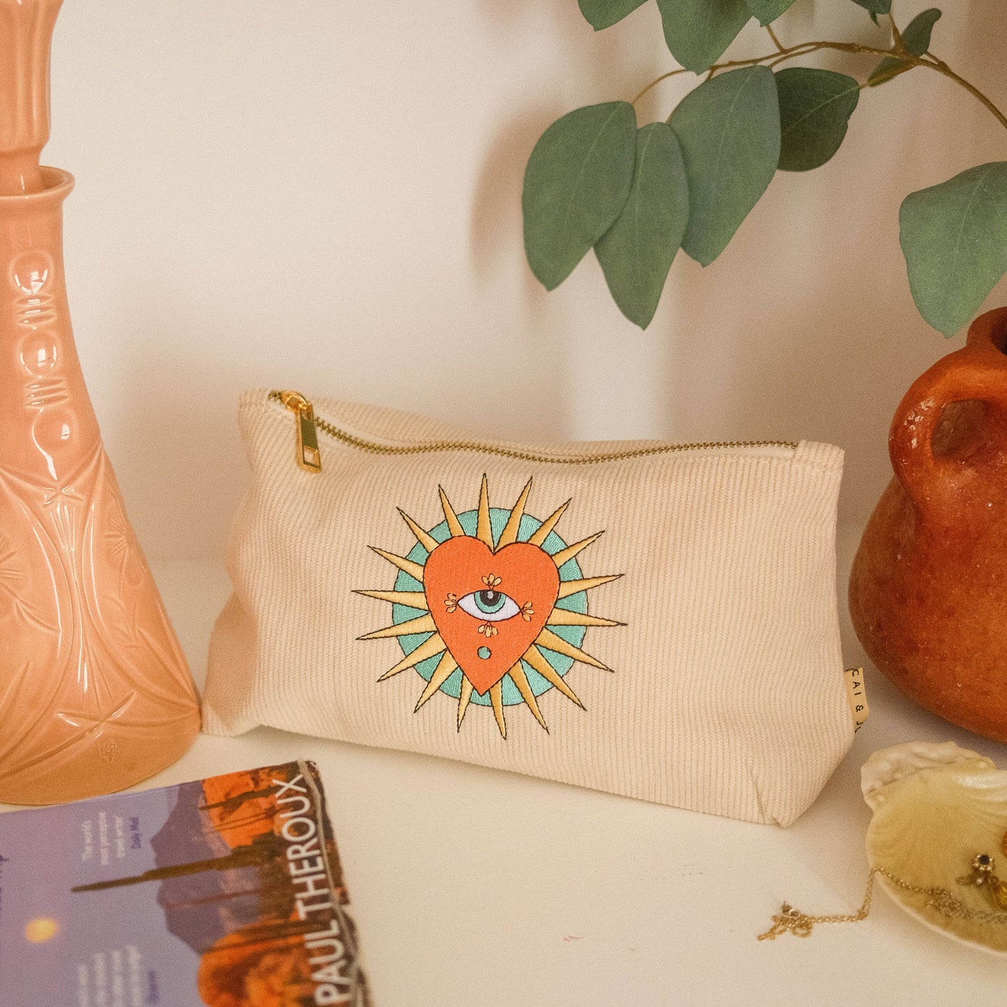 Cai & Jo Medium Corduroy Pouch in Stone | The Ivy Plant Studio