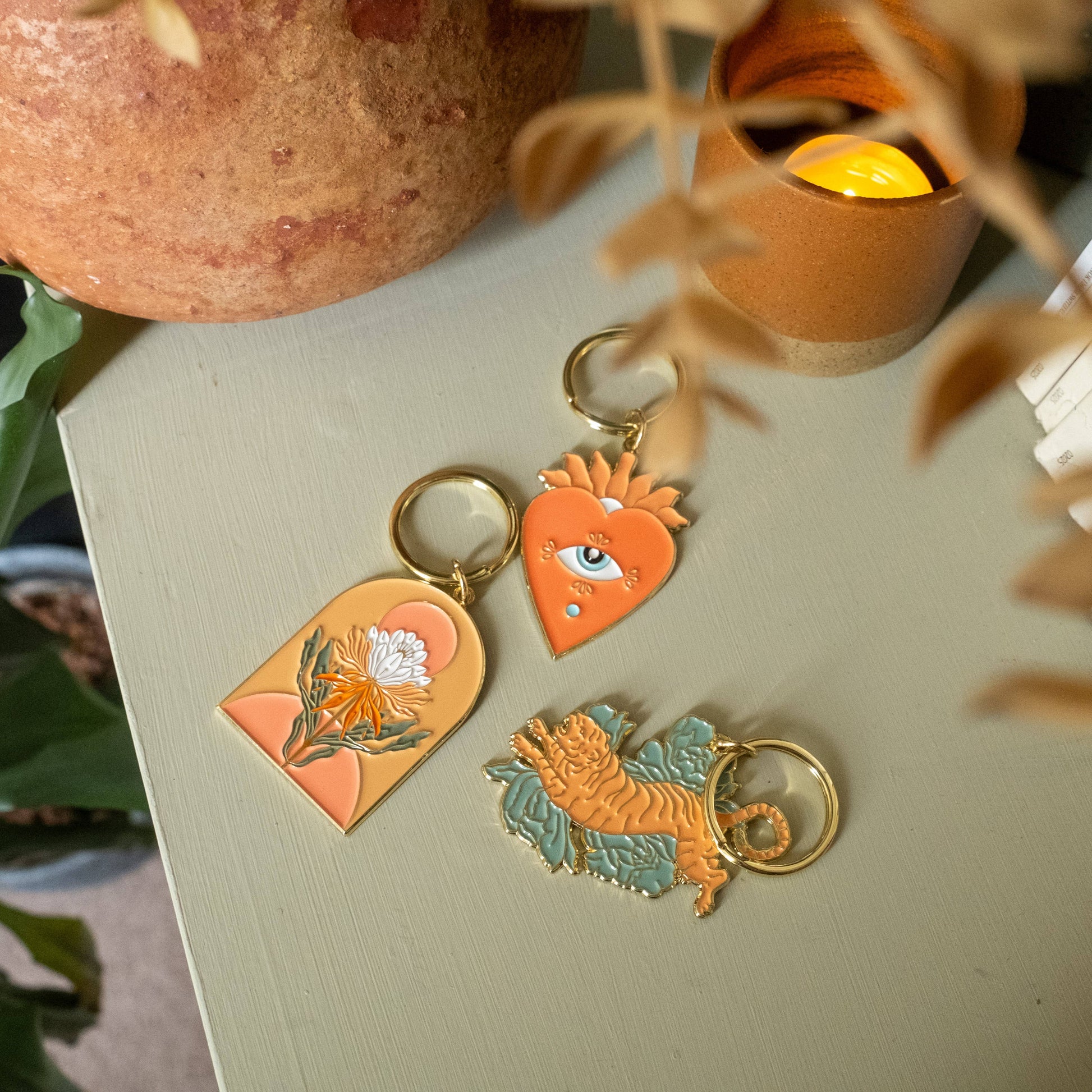 Cai & Jo Cactus Flower Enamel Keychain: Loose | The Ivy Plant Studio 