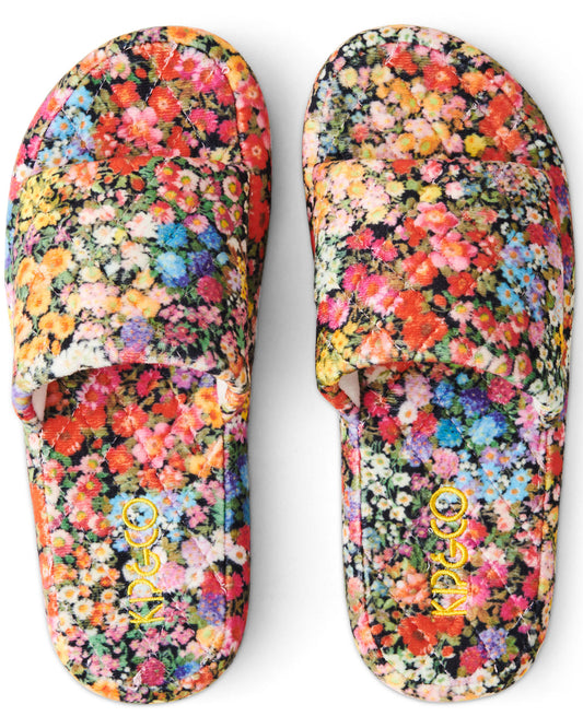 FOREVER FLORAL BLACK QUILTED ADULT SLIPPERS
