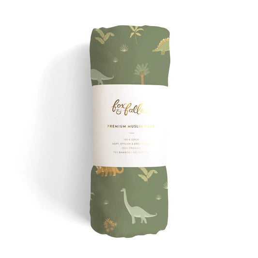 Fox & Fallow Dinos Organic Muslin Wrap Swaddle | The Ivy Plant Studio