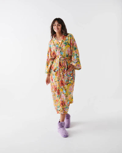 KIP & CO ABUNDANCE MARIGOLD PRINTED TERRY BATH ROBE | THE IVY PLANT STUDIO 