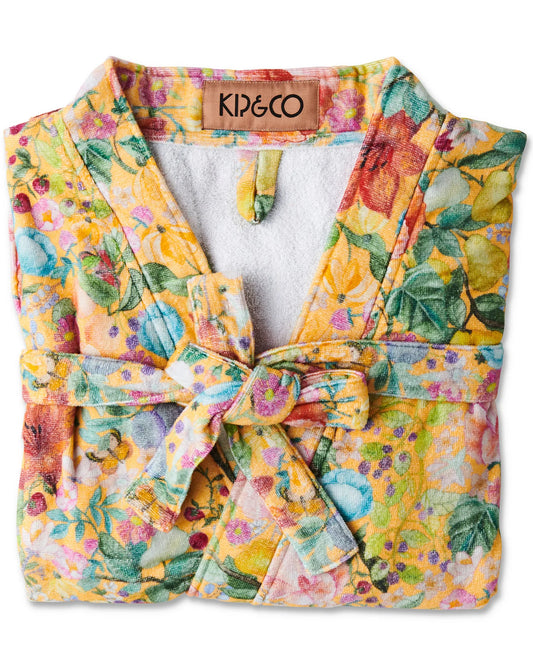 KIP & CO ABUNDANCE MARIGOLD PRINTED TERRY BATH ROBE | THE IVY PLANT STUDIO 