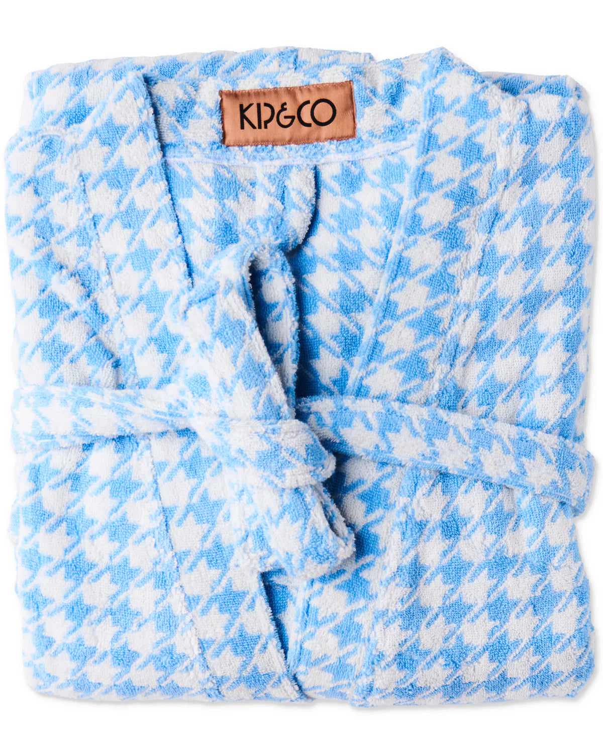 KIP & CO HOUNDSTOOTH BLUE TERRY BATH ROBE | THE IVY PLANT STUDIO 