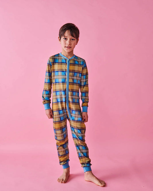 Kip & CO COSY TARTAN ORGANIC COTTON PYJAMA ONESIE | The Ivy Plant Studio