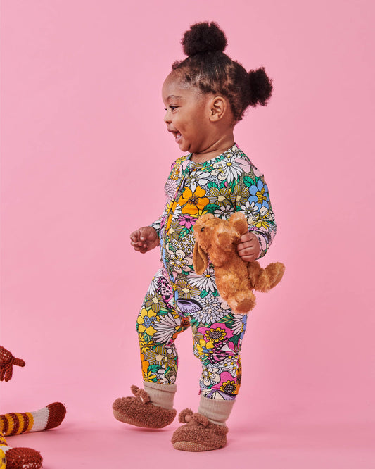 Kip & Co BLISS FLORAL ORGANIC LONG SLEEVE ZIP ROMPER | onesie | kip & co | the ivy plant studio 