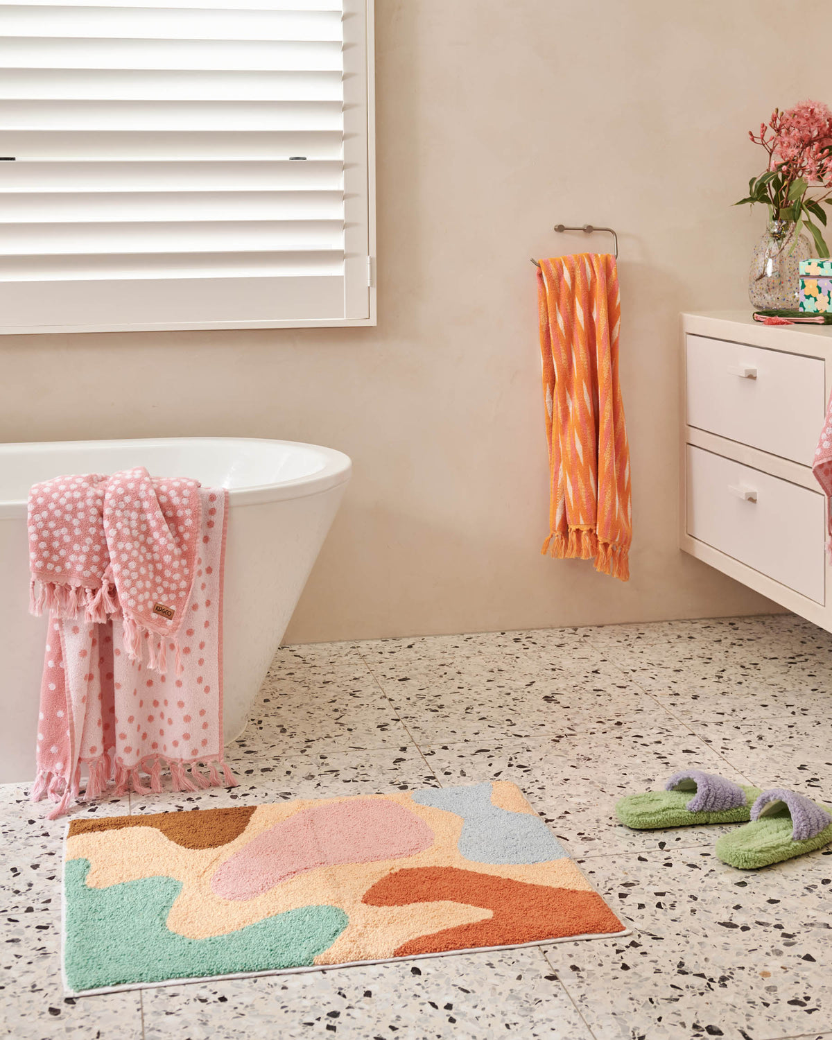 Kip & Co ISLANDS IN THE STREAM APRICOT BATH MAT | Bath Mat | Bath Rug | The Ivy Plant Studio