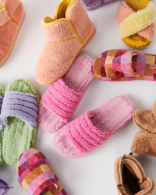 POOCHIE PINK QUILTED SHERPA ADULT SLIPPERS