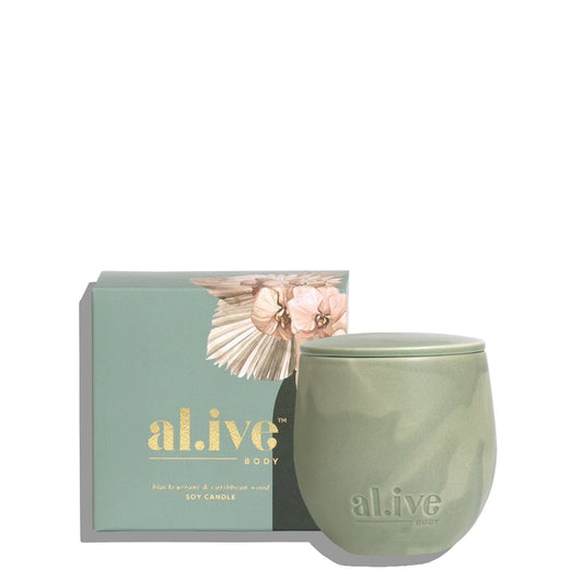 Products al.ive Body - BLACKCURRANT & CARIBBEAN WOOD CANDLE | Alive Body | The ivy plant studio 