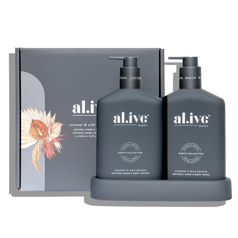 Alive Body Coconut and wild orange duo,  hand and body wash, hand and body lotion 